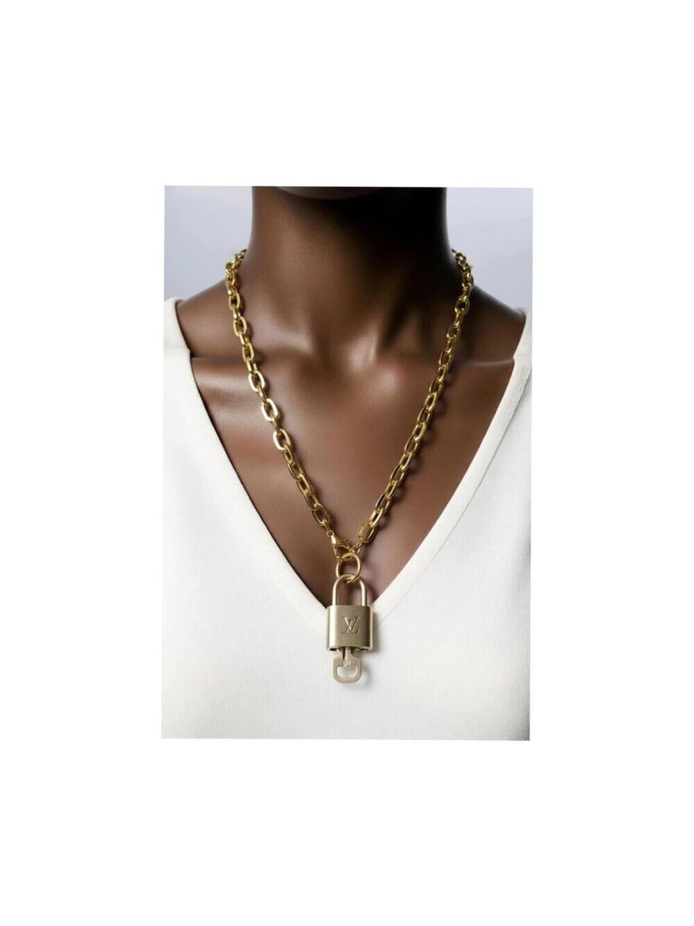 Gold-Plated Necklace with Authentic Louis Vuitton Padlock